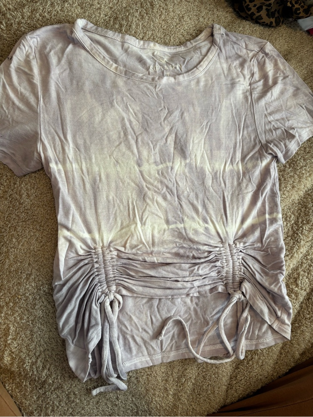 American Eagle Outfitters Lilac Ruched Drawstring Crop Tee